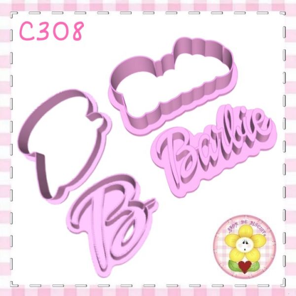 C308 - Barbie logo e letra B - 5,0cm - 4 peças