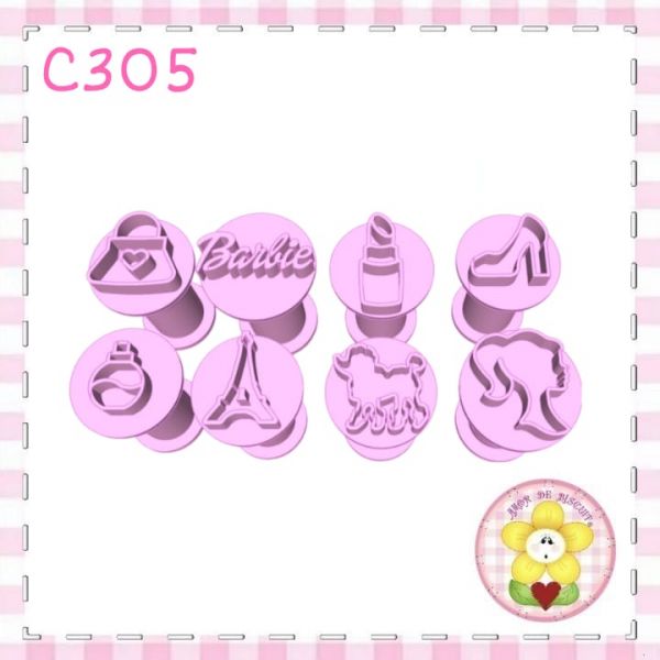 C305 - Mini marcadores Barbie - 1,6cm - 8 peças